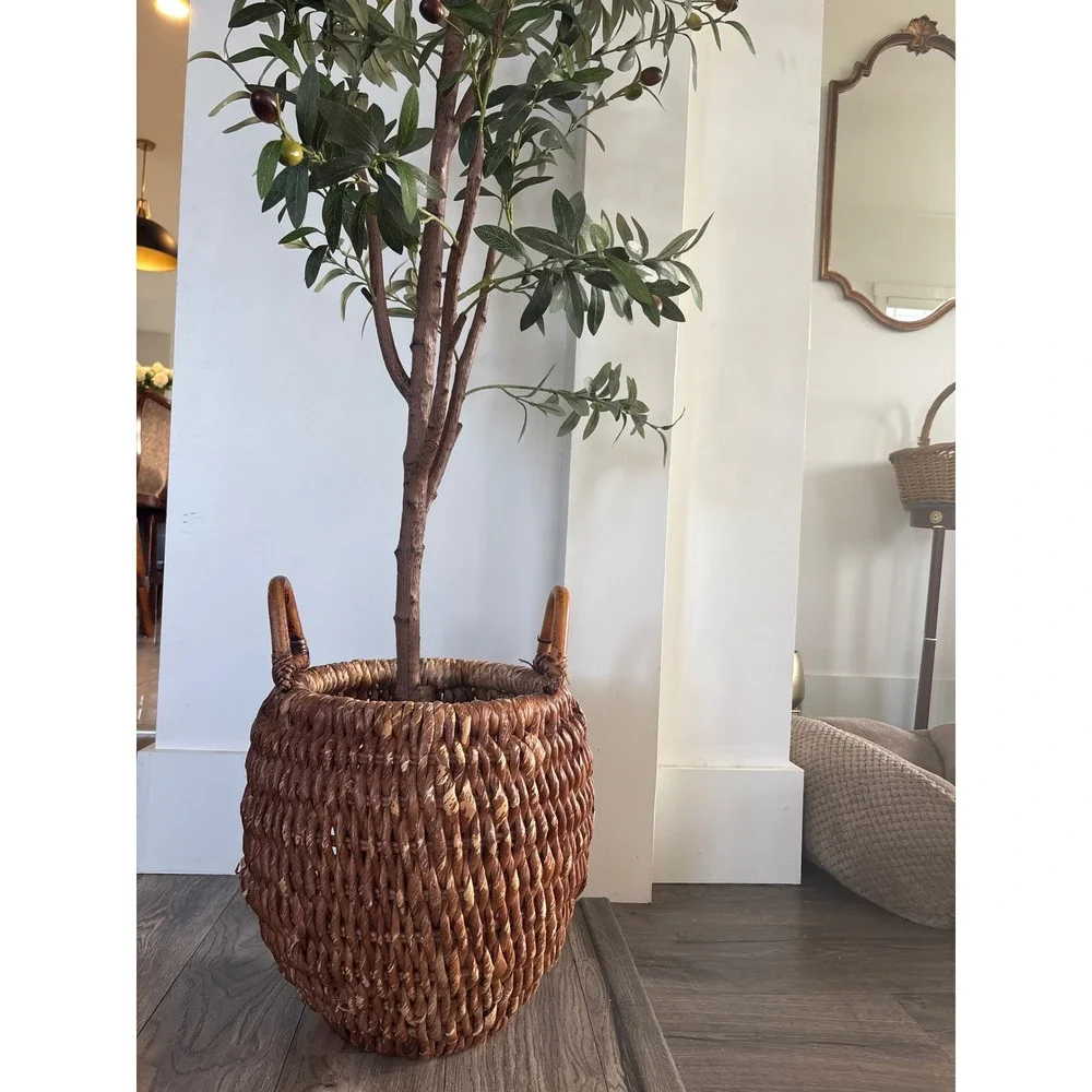 Vintage Hand‎ Woven Wicker Basket Brown Twisted Fiber